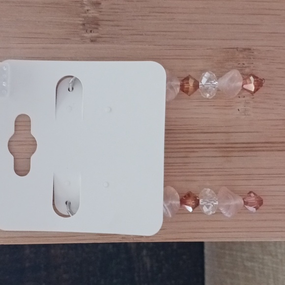 Silver Tone Leverback Pink Brown Glass Beaded Dangle Earrings - Picture 2 of 7